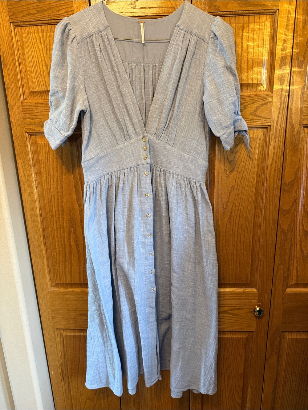 Free People-Light Blue Button-Front Midi Dress- Large